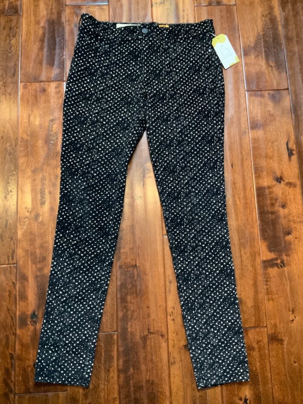 Pilcro Anthropologie Black Tan Geometric Fit Serif Skinny Corduroy Jeans Size 27